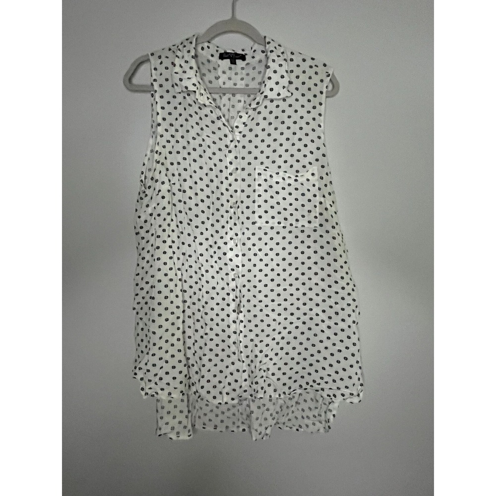 Velvet Heart White Black Starfish Sleeveless Button-Down Blouse Top Women Size L